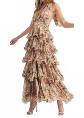 NEW MULLA the rose ruffled maxi dress in beige